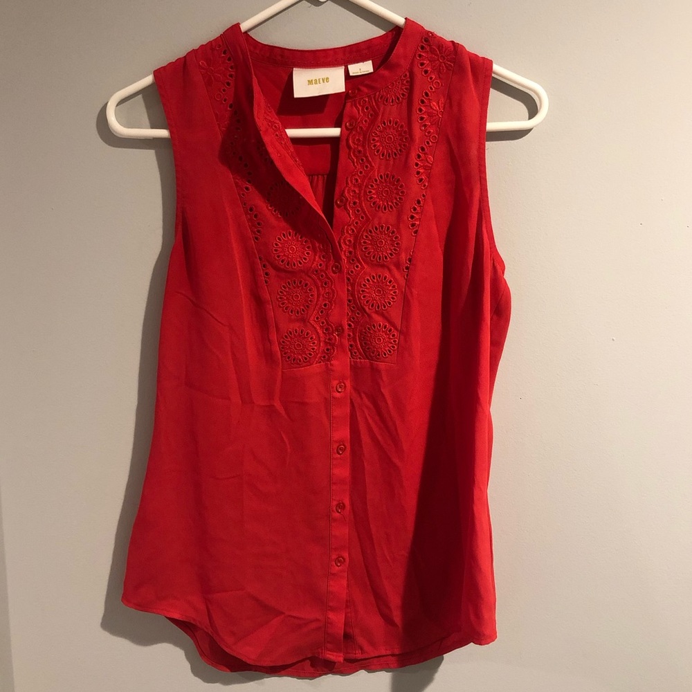 Anthropologie Maeve Pink/Red Scalloped Tank